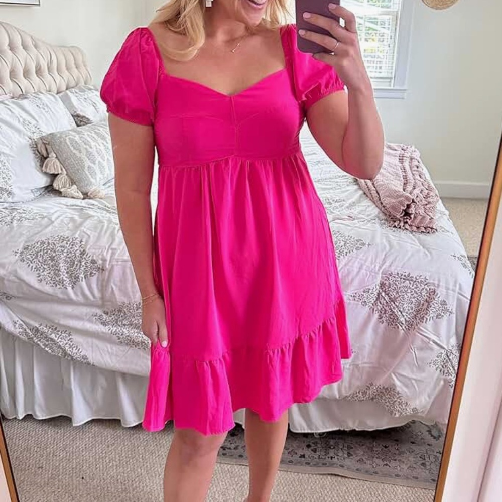 NWOT Hot Pink Puff Sleeve Dress